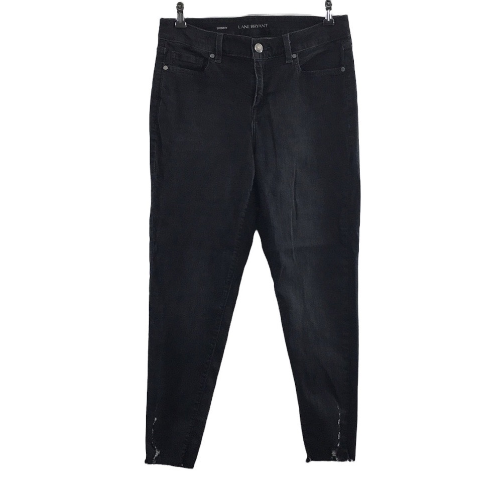 Lane Bryant Skinny‎ Ripped Ankle Jeans Womens 14R Faded Black Denim